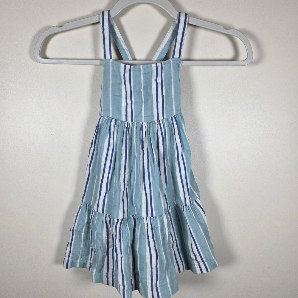 Hanna Andersson Sun Dress Kids 2T Blue Striped Tiered Cotton Gauze Spring Summer